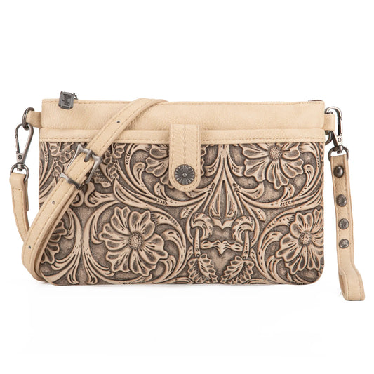 Wrangler Vintage Floral Tooled Crossbody Tan