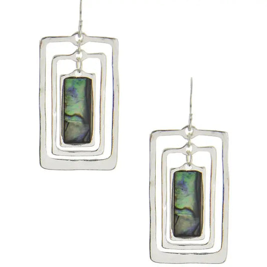 Layered Abalone Rect Earrings