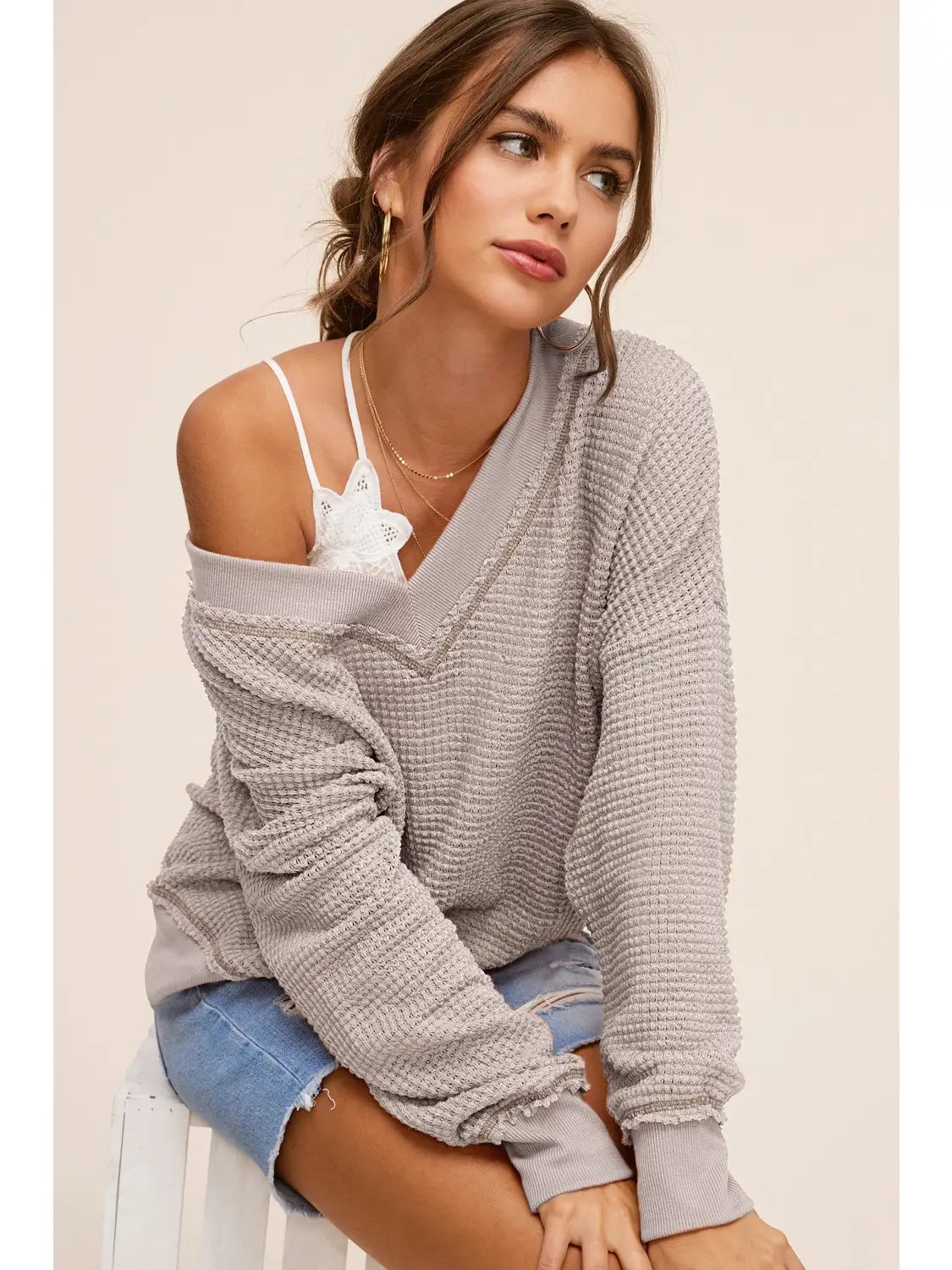 The Kasey Waffle Top in Ash