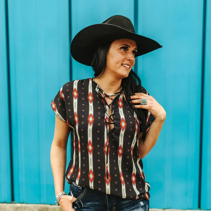 L&B Aztec Tie Front Shirt