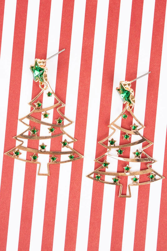 Green Glitter and Glow Tree Earrings