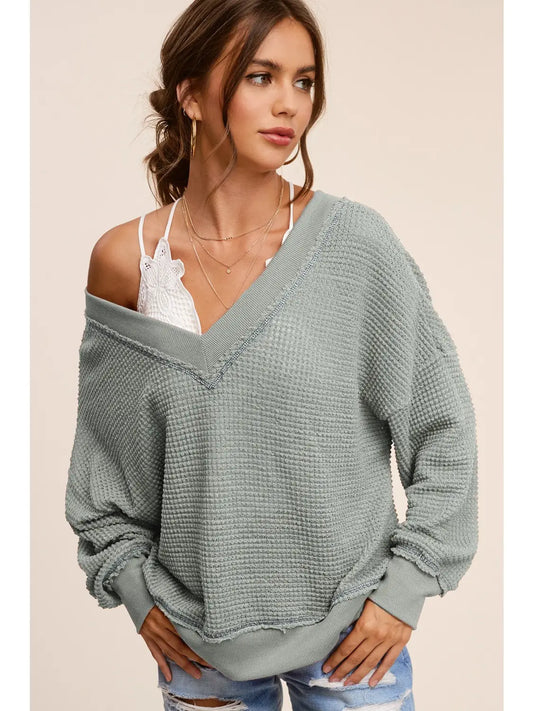The Kasey Waffle Top in Sage