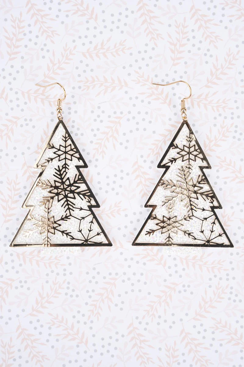 White and Gold Glitter Tree Earrings