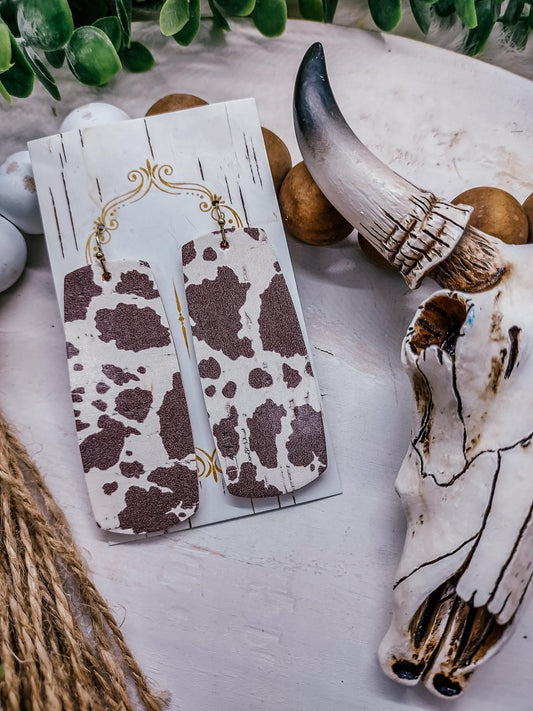 Cow Print Genuine Leather Bar Earrings