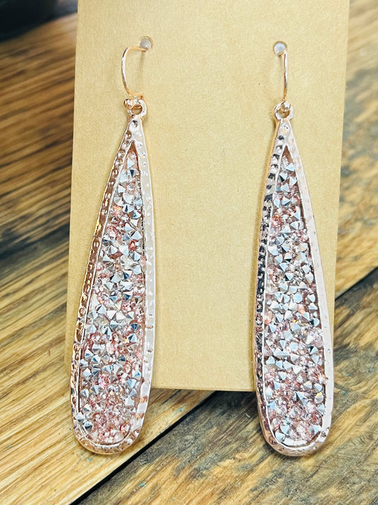 Rose Gold Rhinestone Pave Slim Earrings