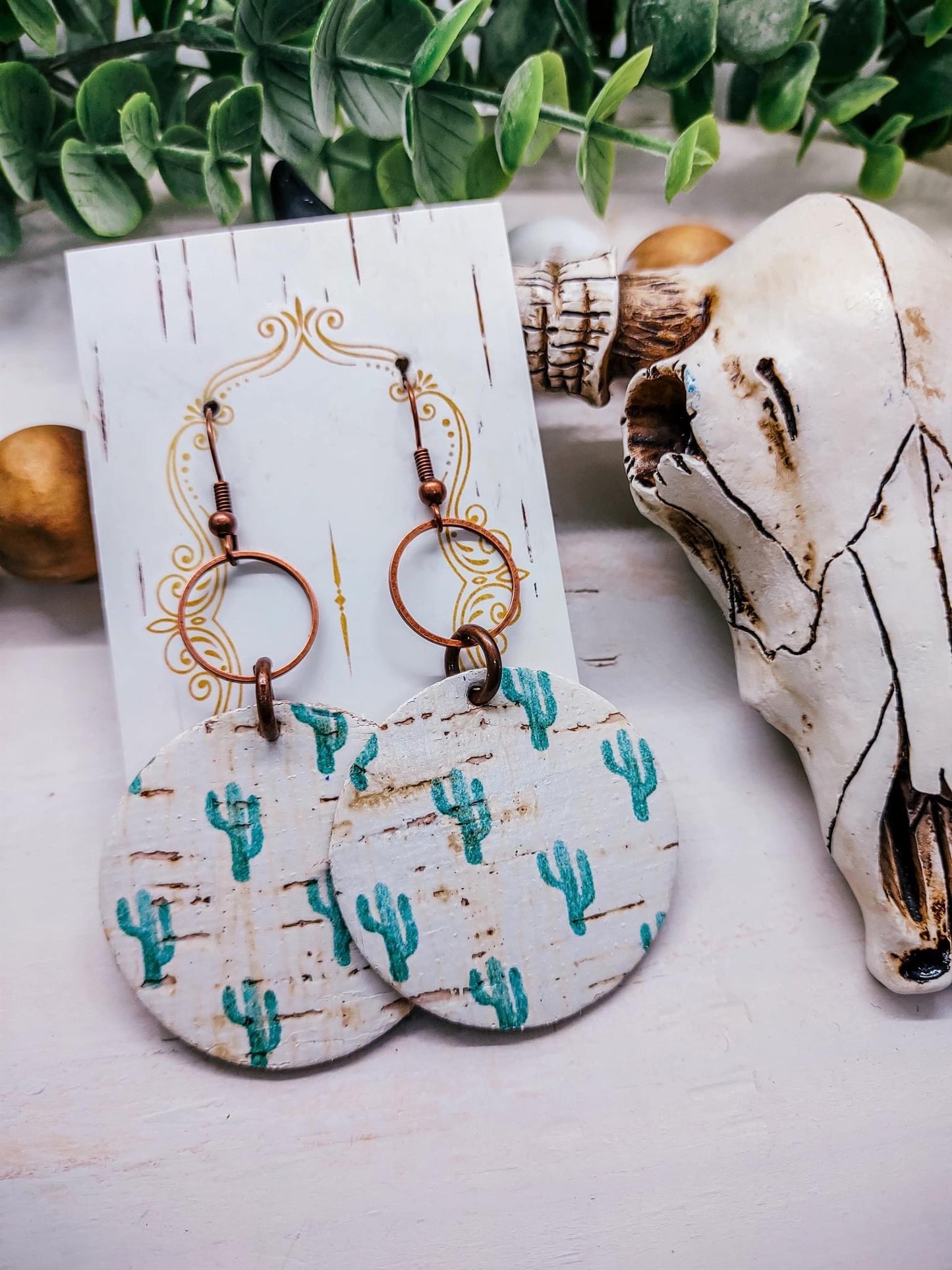 Distressed Cactus Circle Earrings