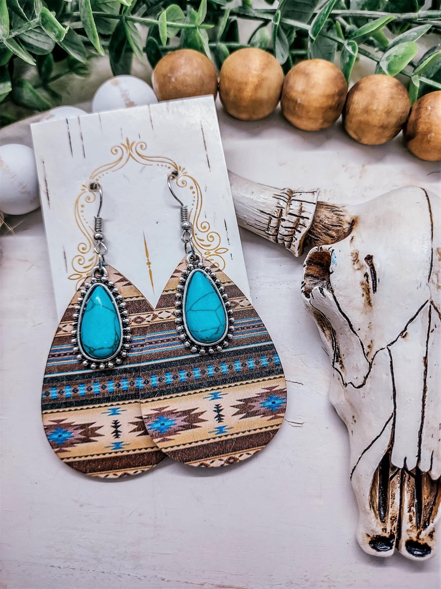 Aztec Wood Post Earrings