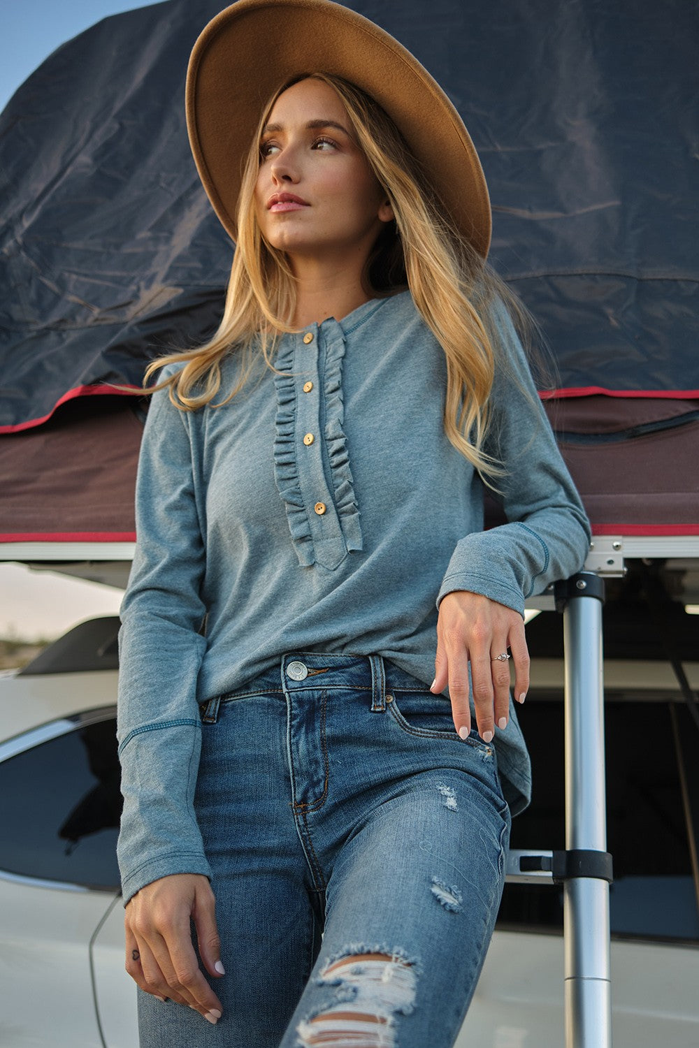 Basic Ruffle Button Down Top