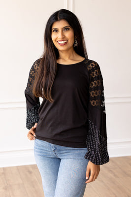 Black and Silver Lace Patch Top