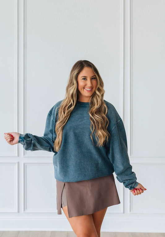 Luxe Corded Crew Navy