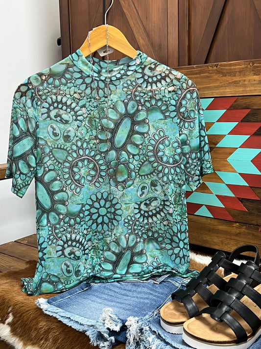 Turquoise Concho SS Mesh Top