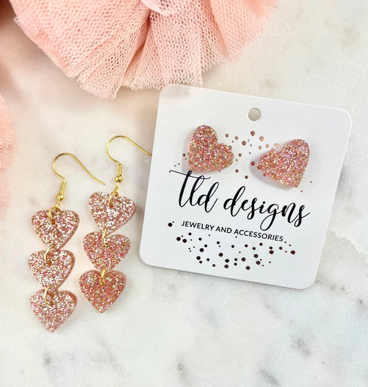 Triple Rose Gold Hearts