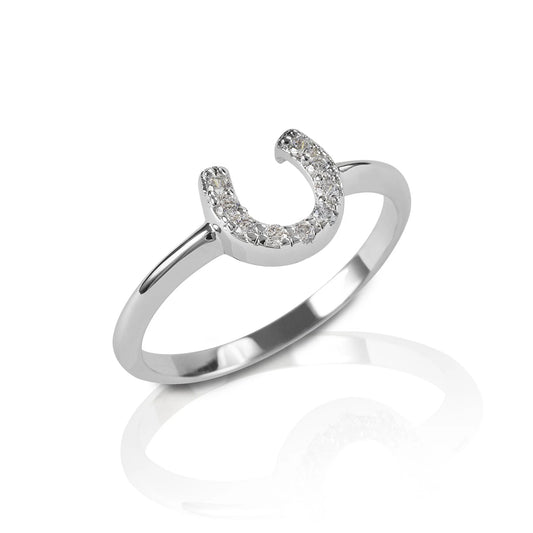 Sterling Silver Clear Horseshoe Ring
