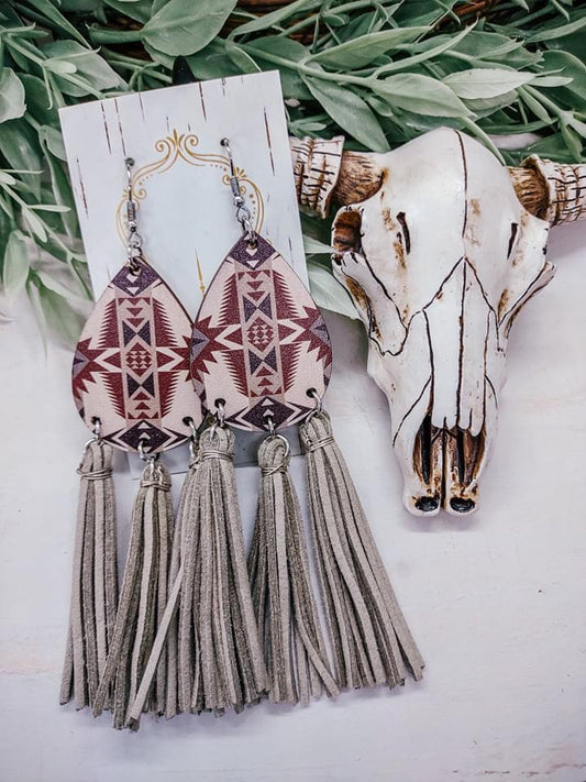 Aztec Print Teardrop w/ Fringe