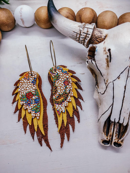Fall Leather Wing Earrings