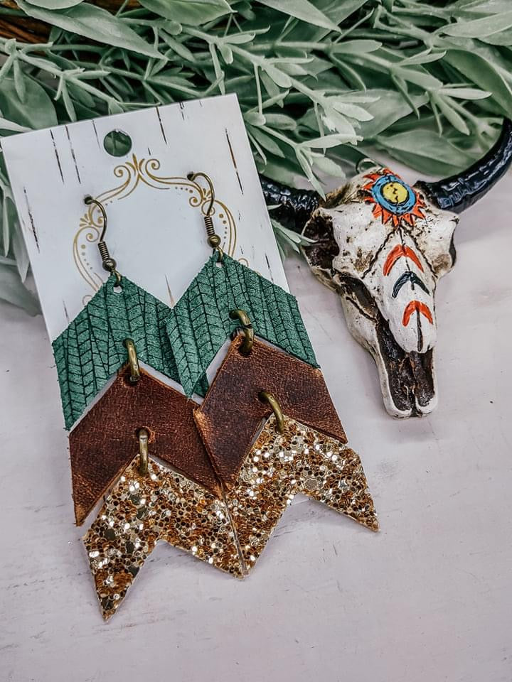 Pine and Champagne Arrow Earrings